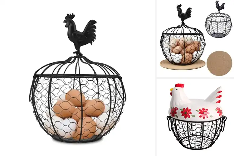 Detailed view of Best Rooster Lid Decorative Egg Basket